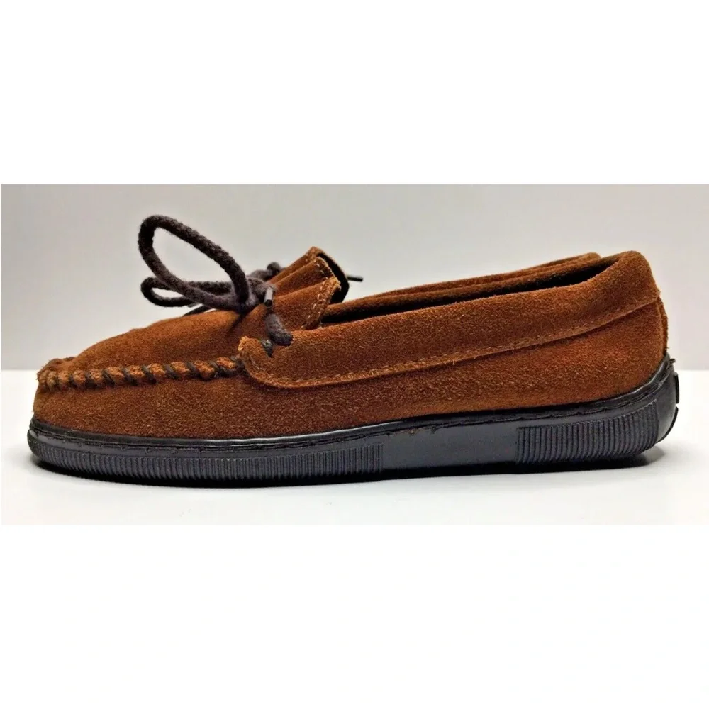 Minnetonka Kid's Moccasins Brown Suede Leather Rubber Soles Size 1M